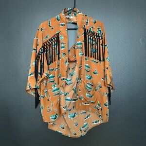Viva Vena by Vena Cava Desert Print Fringed Caftan – Ochre - M